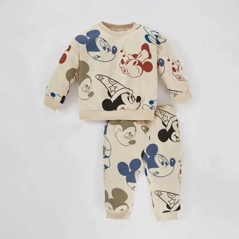 2024 Fashion Mickey Mouse Printed Tracksuits for Kids Cotton Round Neck Sweatshirt + Pant 2Pcs Baby Boys Girl Clothes Set