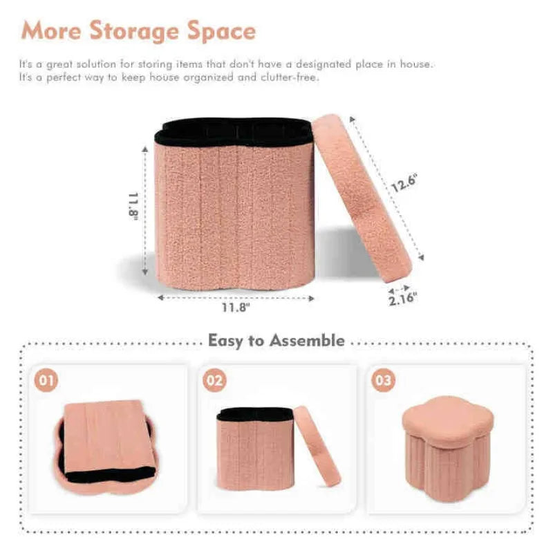 Hot-selling four-leaf clover shape storage stool, seating sofa stool folding teddy velvet shoe changing stool