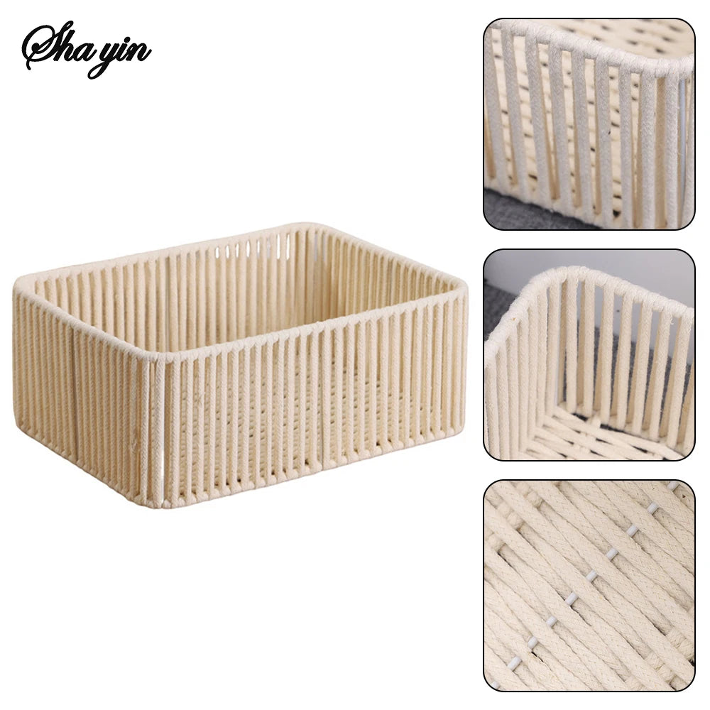 1PC/1Set Cotton Rope Desktop Storage Box, Bohemian-Style Convenient Room Miscellaneous Woven Storage Box, Storage Basket