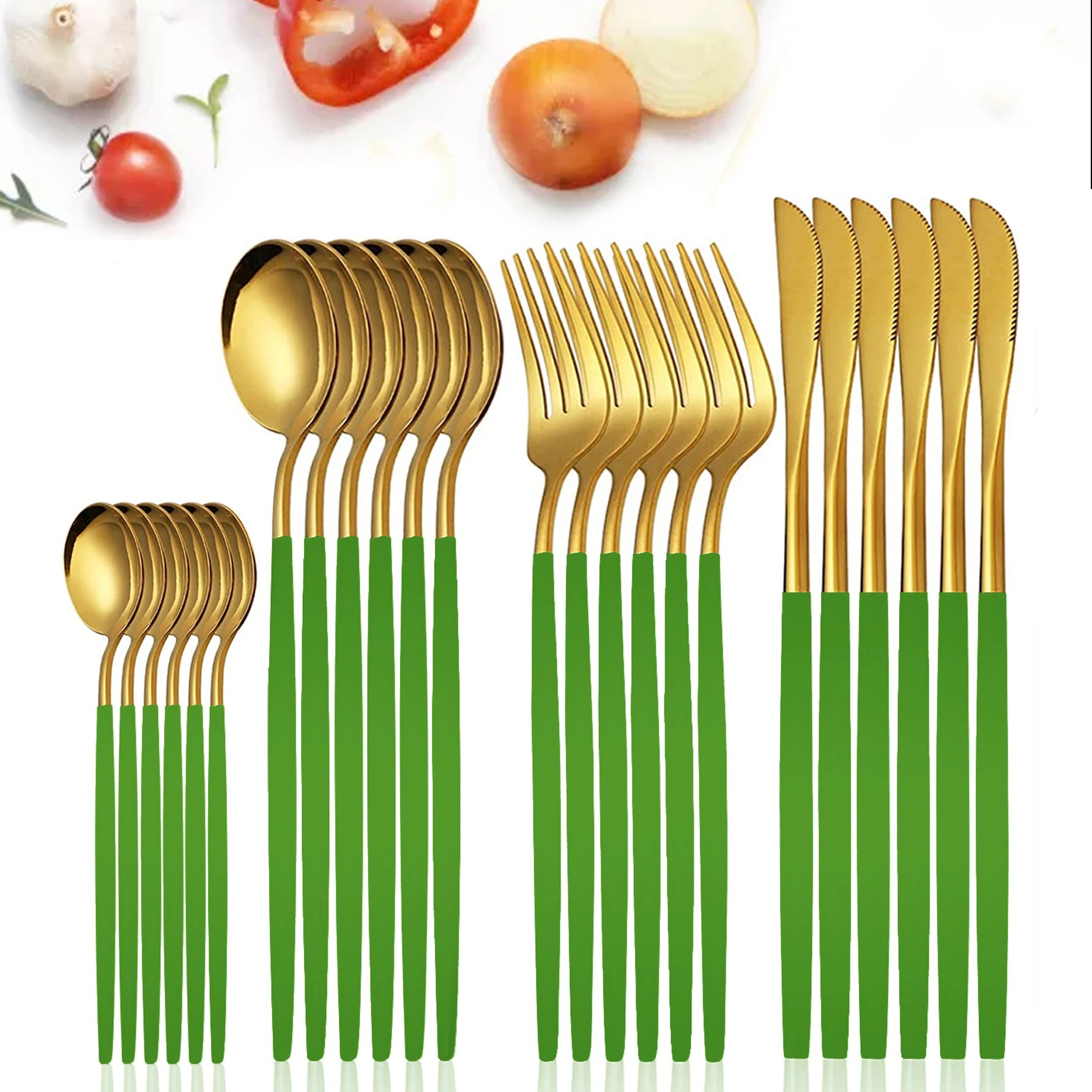 24Pcs Dinnerware Set Stainless Steel Tableware Dinner Knife Fork Dessert Spoon Cutlery Set Kitchen Flatware